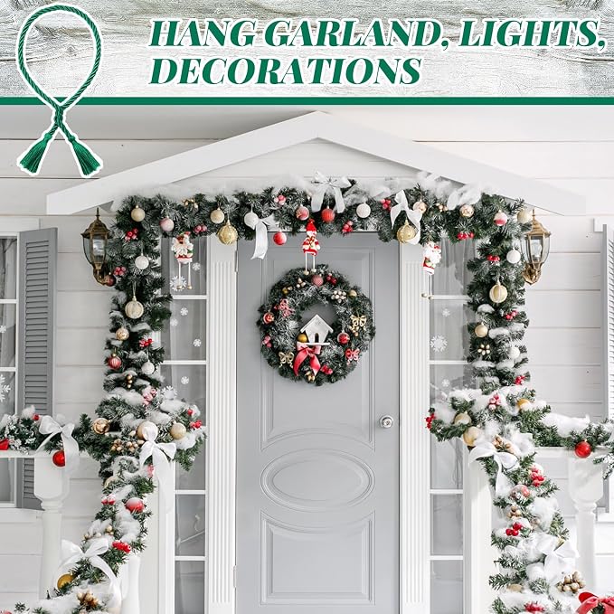 Dingion 20 Pcs Christmas Garland Decorative Banister Ties with Tassel 25.2 Inches Christmas Reusable Twist Ties for Garland Fireplace Staircase Banister Home Xmas Holiday Decorations(Green)