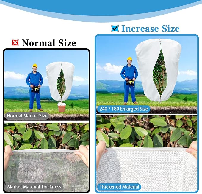 Plant Covers Freeze Protection, Frost Blankets for Outdoor Plants with Drawstring and Zipper, 2.5 oz/yd² 7.9 X 6.6 Ft, Reusable Winter Plant Protector Bag for Protect Trees Shrubs from Cold Frost