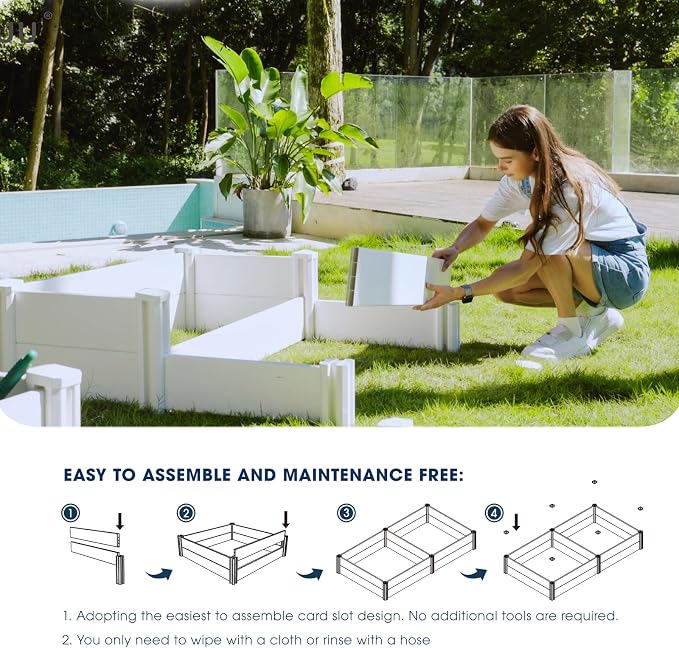 PASAMIC 8x4x1ft Vinyl Raised Garden Bed, Rust-Proof Outdoor Planter Box for Gardening, Durable Raised Plant Box with Open Bottom, DIY Above Ground for Fruit, Vegetables, Herbs