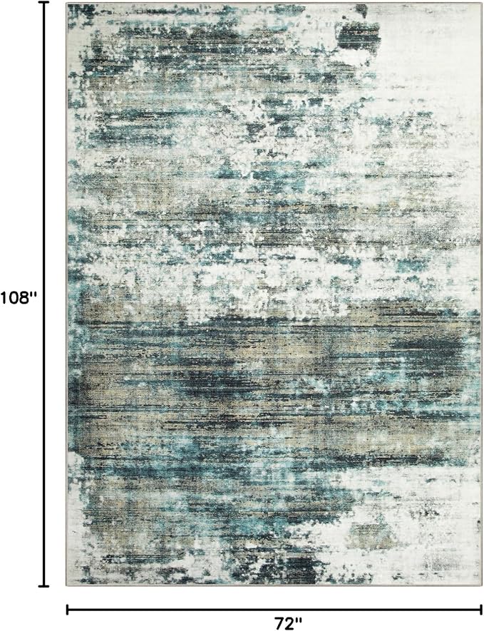 6x9 Area Rugs for Living Room: Washable Abstract Teal Green Badroom Carpet | Non-slip TPE backing makes this washable soft low-pile rug safe & durable, Pet-friendly decor for dining room,nursery,office