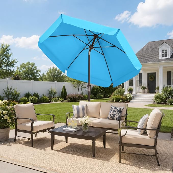 ABCCANOPY 7.5ft Scalloped Patio Umbrella, Outdoor Table Umbrella with Tilt and Crank, Fiberglass Ribs Deck Umbrella for Patio, Pool, Garden, Picnic (Lake)