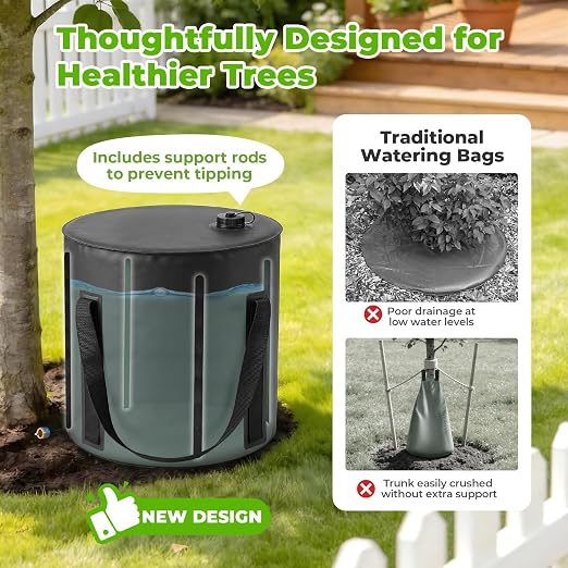 HIRALIY 15 Gallon Cylindrical Tree Watering Bag, 3 Pack Black, Slow Release 1-5 Days, Deep Root & Automatic Drip Irrigation System, for Multi-Trunk Newly Planted Small Trees and Shrubs