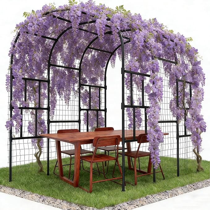 DoCred Garden Arch Trellis, 87in H x 118in L Large Garden Arch Arbor Trellis for Climbing Plants Outdoor Plant Support for Cucumber Grape Vine,Tall Metal Gardens Archway for Lawn Party Ceremony