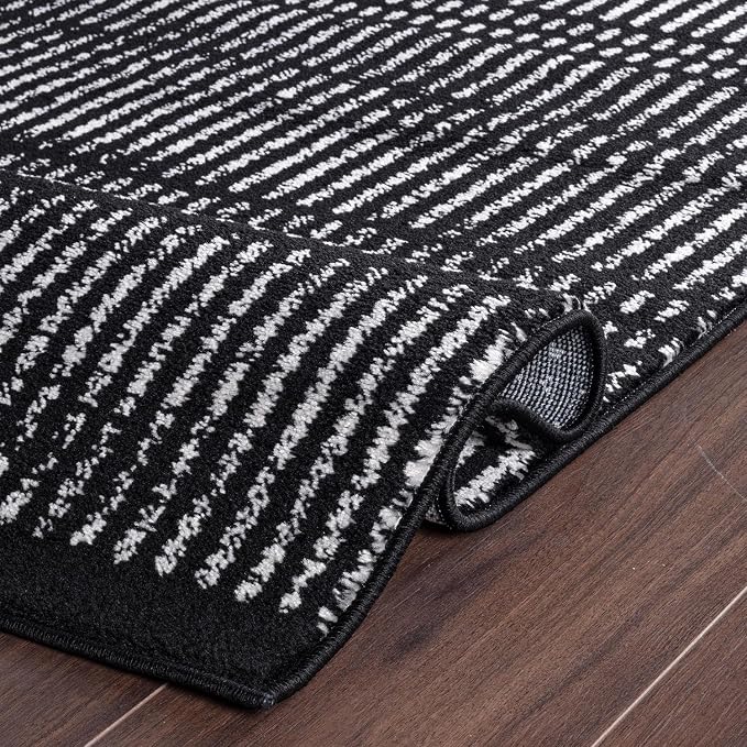 Rugshop Contemporary Stripe Lines High Traffic Area Rug Black 5' x 7' | Rectangular, Size 5' x 7', Living Room, Bedroom, Dining Room, Home Office, Kitchen, Entryway, Hallway, Nursery, Kids Room
