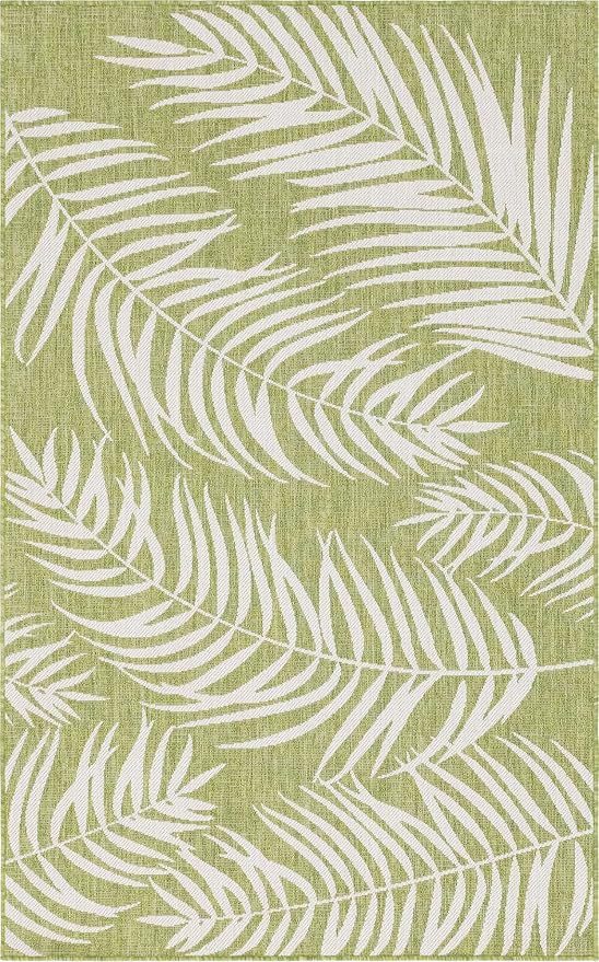 Unique Loom Outdoor Botanical Collection Area Rug - Palm (5' 1" x 8' Rectangle, Green/ Ivory)