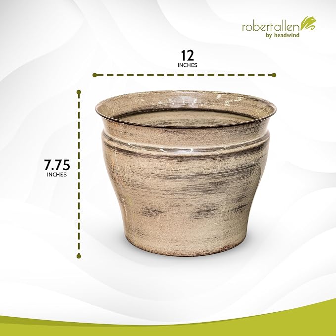 Headwind Glazed Ironstone Vanhorne Collection – 12" Papyrus Beige Decorative Plant Pot – Lightweight & Triple Coated w/Drainage Flower Pot for Indoor Plants & Outdoor Planter Use by Robert Allen