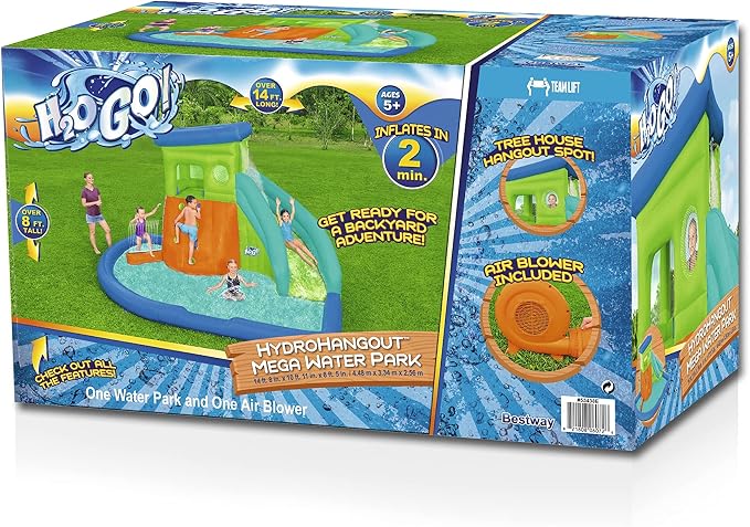 H2OGO! HydroHangout Kids Inflatable Water Park With Heavy-Duty Blower | Inflatable Water Slide, for Kids Ages 5+, 2-Minute Inflation, Durable Material, Sprinkler Wall, Shaded Clubhouse, Splash Pool