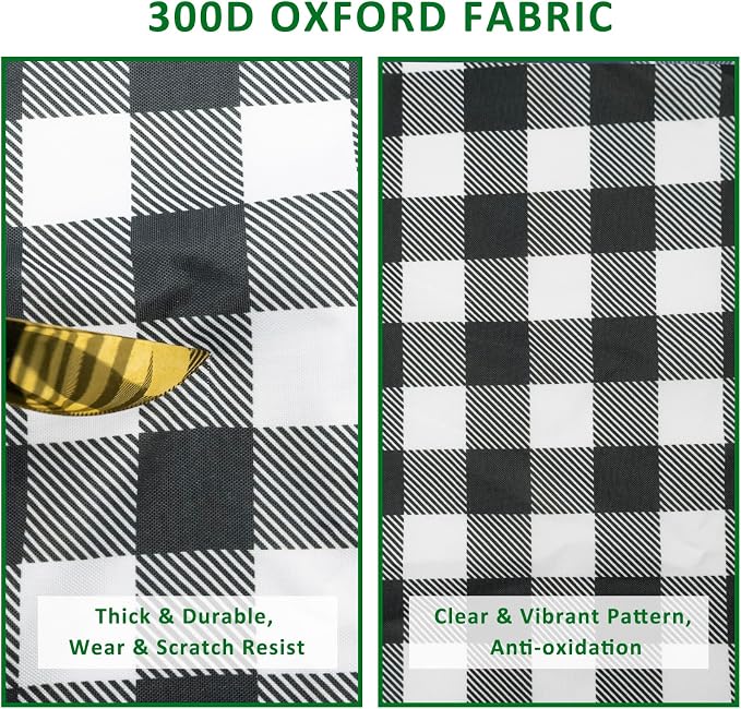 Picnic Table Cover with Bench Covers Camping Essentials Reusable Waterproof Windproof Camping Tablecloth Fitted Rectangle Tables and Seats, 72in, Black Checkered