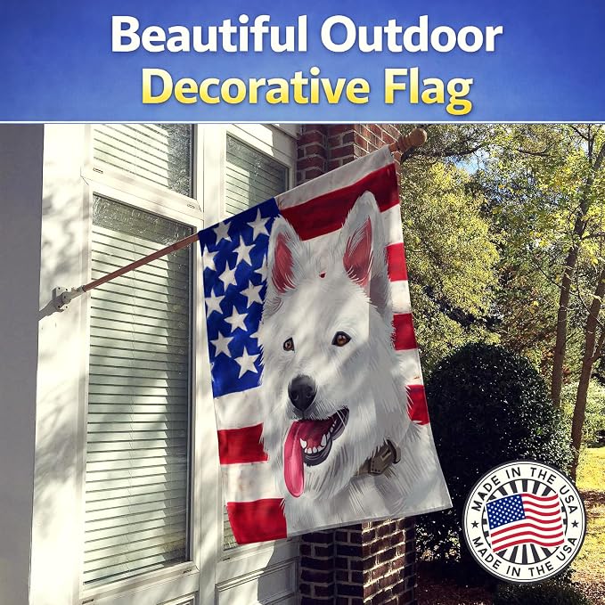 Caroline's Treasures CK6431CHF Berger Blanc Suisse American Flag House Flag Large Porch Sleeve Pole Decorative Outside Yard Banner Artwork Wall Hanging, Polyester, House Size, Multicolor