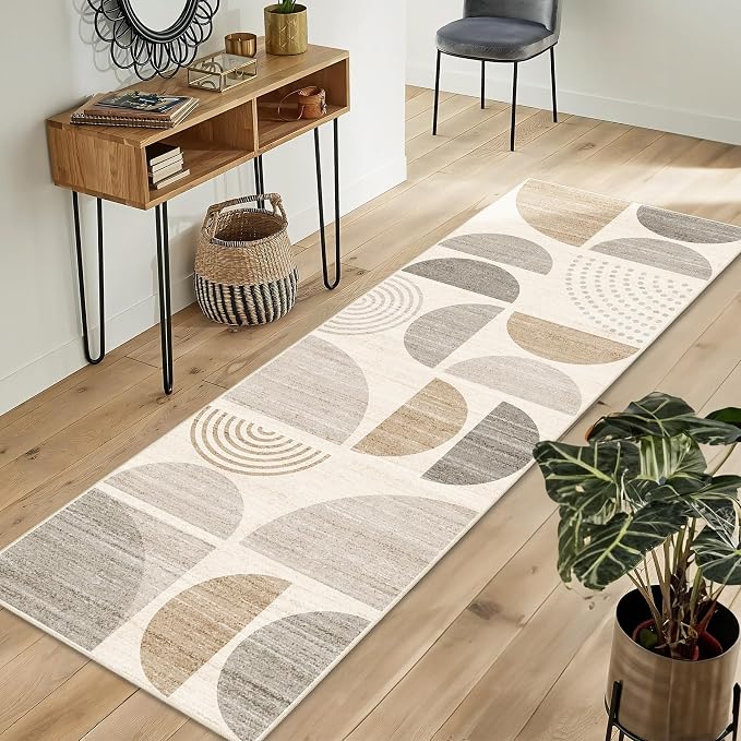 Boho Runner Rug Washable,2x6 Area Rugs Non Slip Modern Abstract | Long Throw Carpet for Hallways Kitchen Bathroom Bedroom Entryway Laundry Soft Low Pile Floor Indoor Bohemian Neutral Beige