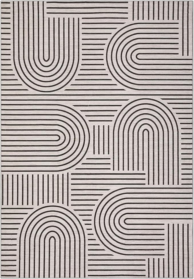 ROYHOME Modern Washable Rug Rainbow 10x13 Area Rugs for Living Room Nonslip | Abstract Rug for Bedroom, Throw Rugs with Rubber Back, Low Pile Stain Resistant Geometric Carpet for Dining Room, LightCamel
