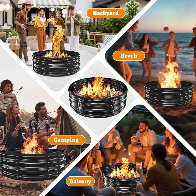 Metal Fire Pit Ring/Bonfire Fire Ring- 3 FT Diameter, 0.8 MM Thick,1 ft High, Durable and Stylish for Outdoor Fire Pits,Patios and Camping (Black, 3X3X1 ft)