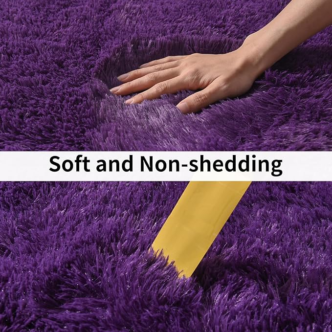 Soft Purple Rugs for Bedroom, Shag Fluffy Washable 4x6 | Upgrade Non-slip, 4 x 6 Shaggy Rugs for Living Room, High Pile Fuzzy Plush Carpet Kids Room Dorm, Flame Resistant