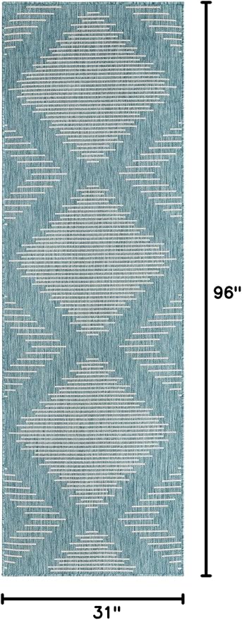 Unique Loom Outdoor Modern Collection Area Rug - Tambor (2' x 8' Runner, Light Aqua/ Ivory)