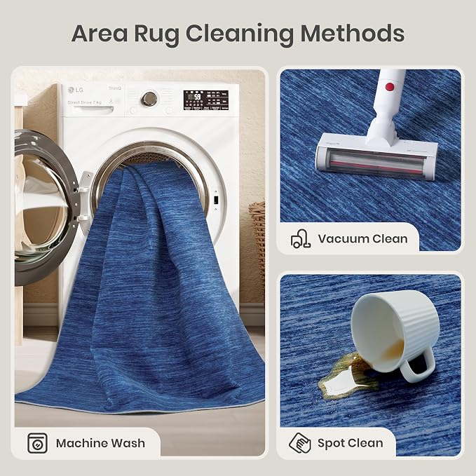 Valenrug 8x10 Area Rugs for Living Room, Large Washable Rug Non Slip Navy | Soft Low Pile, Thin & Lighweight Carpet, Folable Stain Resistant Modern Indoor Floor Mat for Bedroom, Dining Room, Home Decor