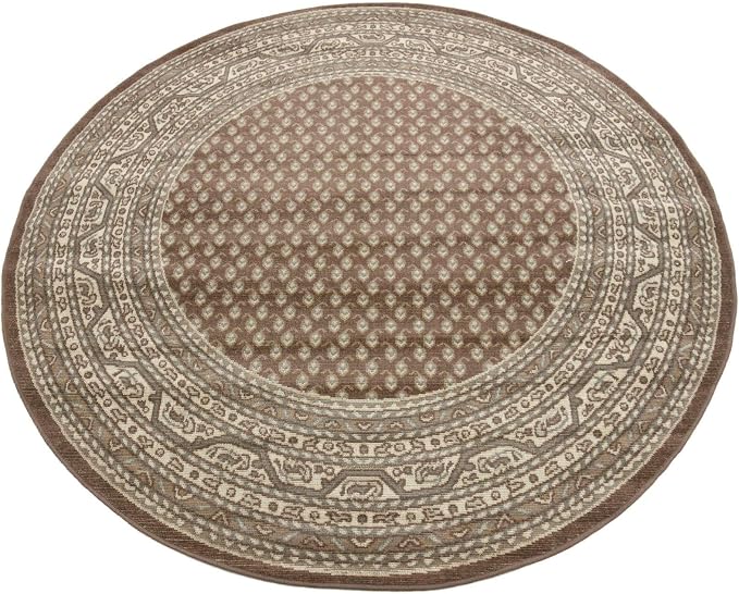 Unique Loom Williamsburg Collection Traditional Border with Dotted Center Area Rug, Round 5' 1" x 5' 1", Brown/Beige
