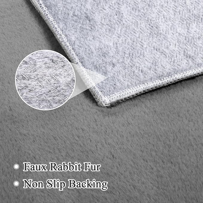 SHACOS Ultra Soft Faux Rabbit Fur Area Rug 5'x7', Non Slip Washable Padded Living Room Rugs, Fluffy Cozy Indoor Modern Carpet for Bedroom Dining Room Kids Room Dorm Home Decor, Grey