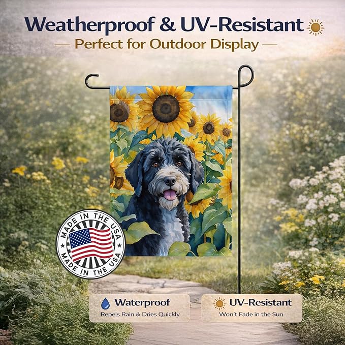 Caroline's Treasures DAC6143GF Portuguese Water Dog in Sunflowers Garden Flag Mailbox Flag Decorative Yard Flag Banner Outside Patio Artwork Yard Flower Beds, Garden Size, Multicolor