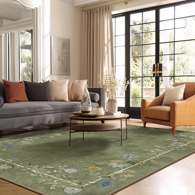 5x7 Area Rugs for Living Room: Washable Bedroom Rug Stain Resistant Non Slip Low Pile Soft Faux Wool Lightweight Indoor Carpet for Dining Room Kitchen Farmhouse Entryway Home Office