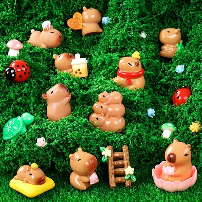 33 Pcs Mini Capybara Figurines 25 Style Adorable Resin Capybaras Miniatures Mini Capybara Cake Toppers Set for DIY Fairy Garden Car Dashboard Moss Landscape Home House Birthday Party Decor
