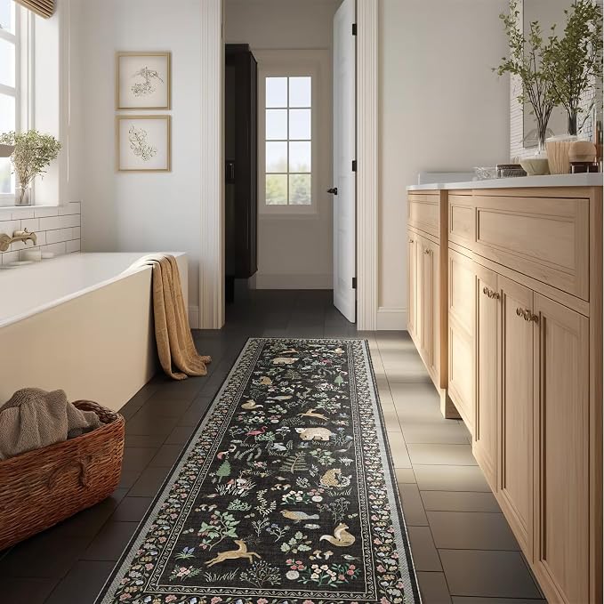 Machine Washable Kitchen Runner Rugs: 2'x6' Entryway Rug Non Slip Low Pile Stain Resistant Soft Carpet Runners for Hallways Indoor Kitchen Living Room Bedroom Farmhouse