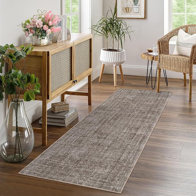 Garvee Solid Runner Rug 2x6 Washable Runners for Hallways Brown | Non Slip Kitchen Rugs, Modern Faux Wool Entryway Bathroom Rug Runners, Modern Abstract Rugs for Laundry Room Kitchen Bedroom