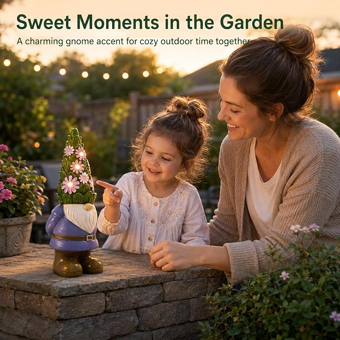 Solar Garden Gnome Statue: Outdoor Figurine with Succulent Lights | Waterproof Resin, Yard Lawn Porch Balcony Patio Home Decor, Gifts for Mom Women Grandma