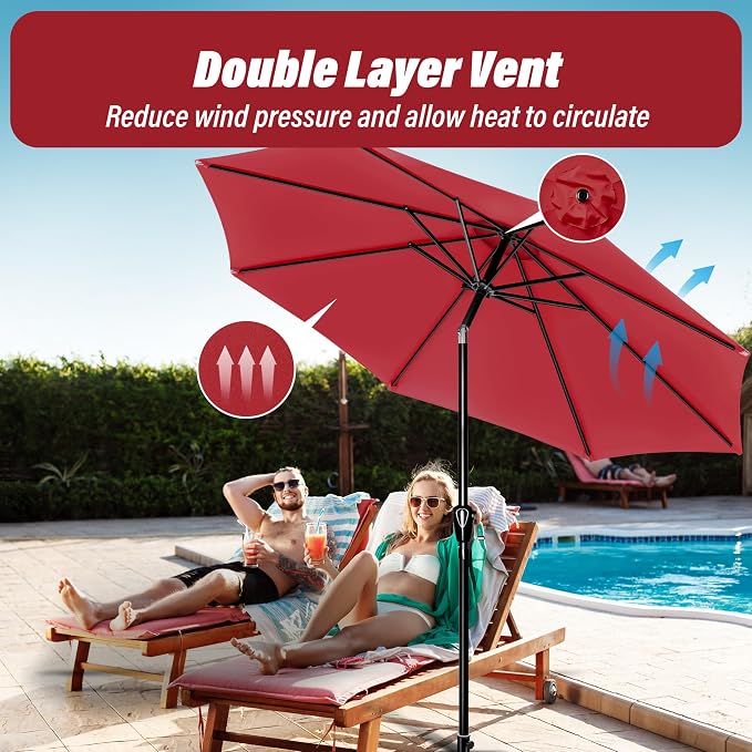 Simple Deluxe 2 Pack 9FT Outdoor Patio Umbrella Table Market Umbrella with Push Button Tilt and Crank, 8 Sturdy Ribs, UV Protection Waterproof for Garden, Lawn, Deck, Backyard, Pool, Red