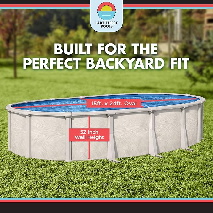 Lake Effect Pools 'Fallston' 15 ft x 24 ft Oval Above Ground Swimming Pool | 52 Inch Resin Protected Steel Sided Walls | Bundle Includes: 25 Gauge Overlap Liner & Widemouth Skimmer