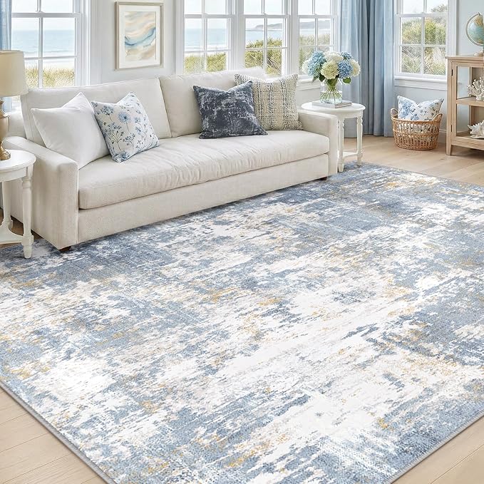 RELEANY Washable 5'x7' Abstract Area Rug for Living Room Light Blue | Carpet for Bedroom, Kitchen, Office, Hallway and Entryway, Printed Pattern, Non‑Slip, Soft, Stain‑Resistant, Easy to Clean