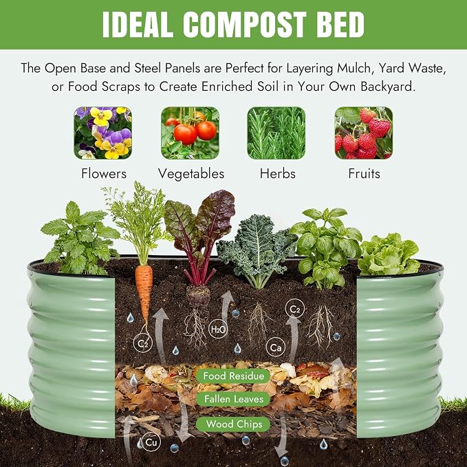 INNO STAGE Galvanized Raised Garden Bed Kits, 4x2x1.4FT Metal Raised Beds Outdoor for Gardening, 17'' Tall Large Steel Raised Planter Bed for Vegetables, Flowers Patio Ground Planter Box (Green, 2Pcs)