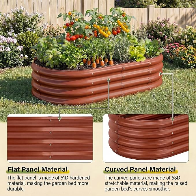 Land Guard 2 Pcs 6ft Metal Raised Garden Bed, 6 x 3 x 1 Galvanized Planter Raised Beds for Vegetables, Brown