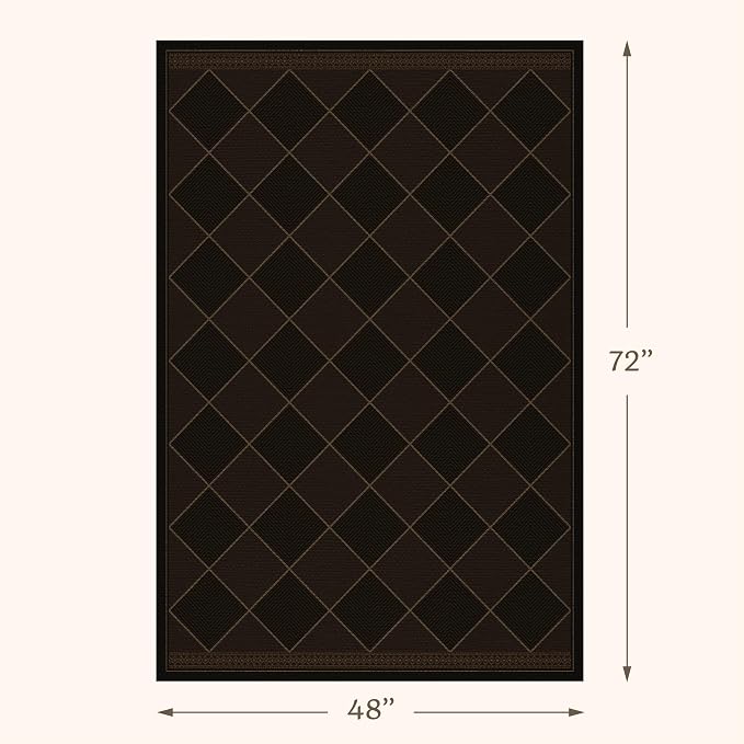 Dark Brown Diamond Checkered Easy Jute Rug Entryway 4x6, Non Slip Stain Resistant Checkerboard Area Rug, Low Pile Indoor Outdoor Carpet for Living Room, Porch & Office, Mid-Century Modern Style Decor