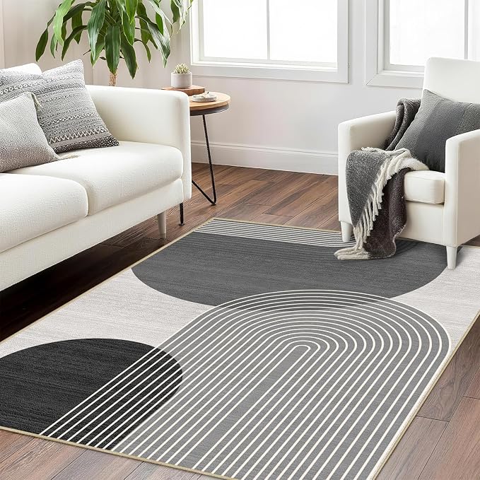 Boho Rug 3x5 for Living Room Bohemian Area Rugs Machine Washable Modern Geometric Rug Non Slip Printed Low Pile Indoor Floor Carpet for Kitchen Bathroom Bedroom,Grey and Black