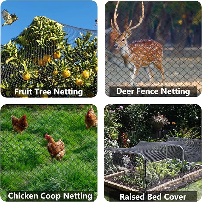 10x30ft Bird Netting, 1/2 inch Mesh, Heavy Duty Garden Netting for Fruit Trees, Blueberry Bushes, Vegetables, Extra Strong Woven Mesh Against Birds, Deer, Squirrels, Poultry and Other Animals
