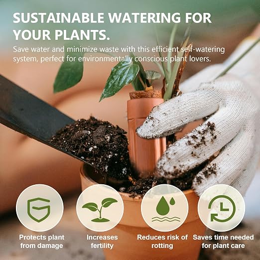 Terracotta Watering Spikes, 4 Pack Plant Watering Devices Self Watering Spikes Vacation Clay Watering Stakes Garden Plant Watering Globes for Indoor & Outdoor Plants