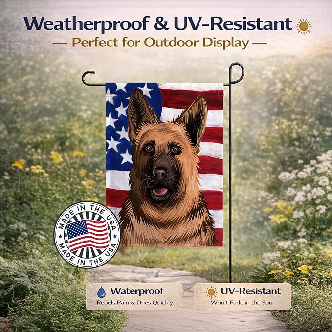 Caroline's Treasures CK6536GF German Shepherd Dog American Flag Garden Flag Mailbox Flag Decorative Yard Flag Banner Outside Patio Artwork Yard Flower Beds, Garden Size, Multicolor