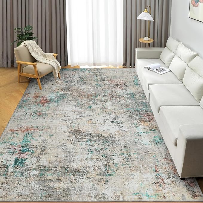 ROYHOME Modern Abstract Area Rug 3x5 Non Slip, Colorful | Non Shedding Rug Low Pile Stain Resistant for Bedroom Living Room