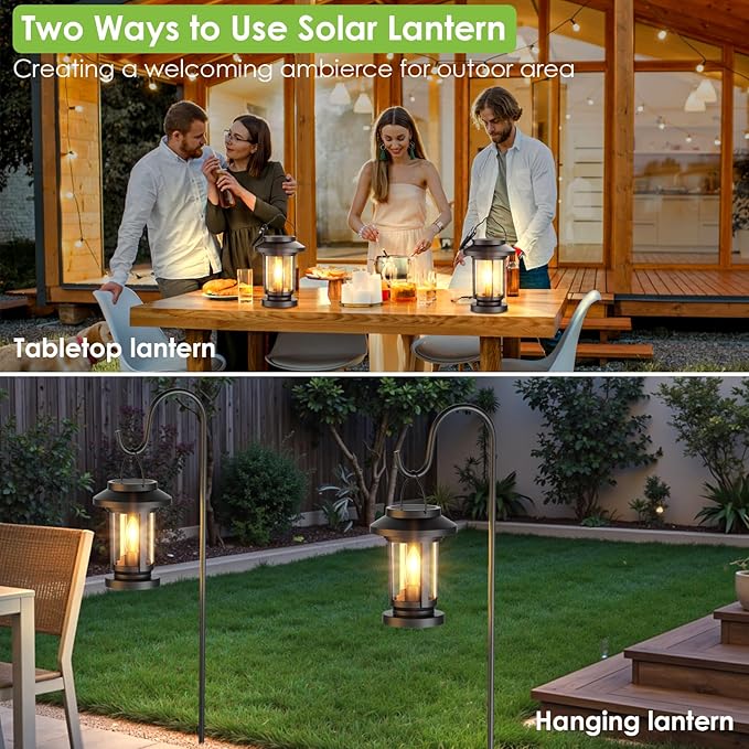 Greluna Solar Lantern Outdoor, Waterproof Candle Style Bulb Solar Hanging Lights, Auto On/Off Decorative Outside Garden Lights for Patio Yard Porch Pool Camping Tabletop Decor