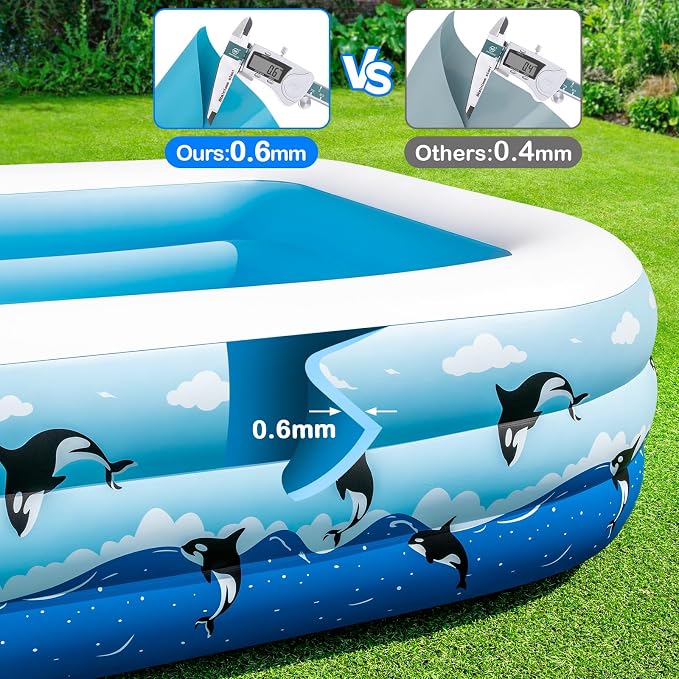 Inflatable Pool 145" x 74" x 22" Large Swimming Pool for Adults & Kids, Oversized Blow Up Pool for Family, Durable Thickened Backyard Kiddie Pool for Outdoor, Garden