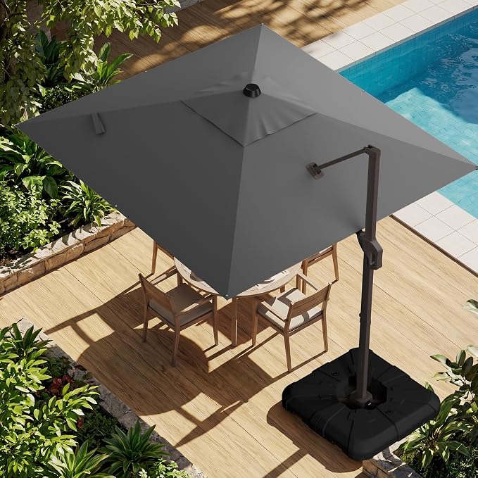 10x10FT Cantilever Outdoor Umbrella, 360° Rotating Large Offset Square Patio Umbrella, Ideal for Garden Backyard Deck Courtyard, Grey