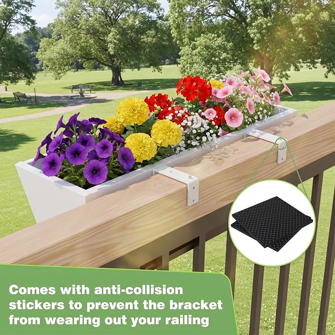 2PC White Railing Planter for Outdoor Plants 36 Inch Metal Hanging Planters Pots with Adjustable Brackets and Drainage Railing Planter Boxes Hanging Flower Pots for Balcony Deck Railings Patio Dec