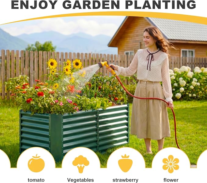 AHEONLAR 2 Pack 4×2×2ft Galvanized Raised Garden Beds, Rectangle Durable Planter Boxes Outdoor for Vegetables, Fruits, Flowers and Plants, Quick Assembly, Green
