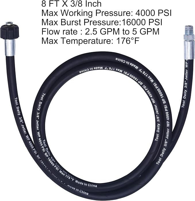 Tool Daily Pressure Washer Whip Hose with Swivel, Hose Reel Connector for Pressure Washing, 8 FT (3/8 NPT Solid + M22 Female)