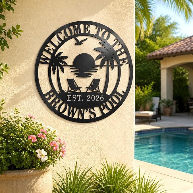 Personalized Backyard Oasis Sign, Patio Sign, Custom Pool signs, Backyard Wall Decor, Tropical Sign, Beach Sign, Metal Sign, House Warming Gifts New Home