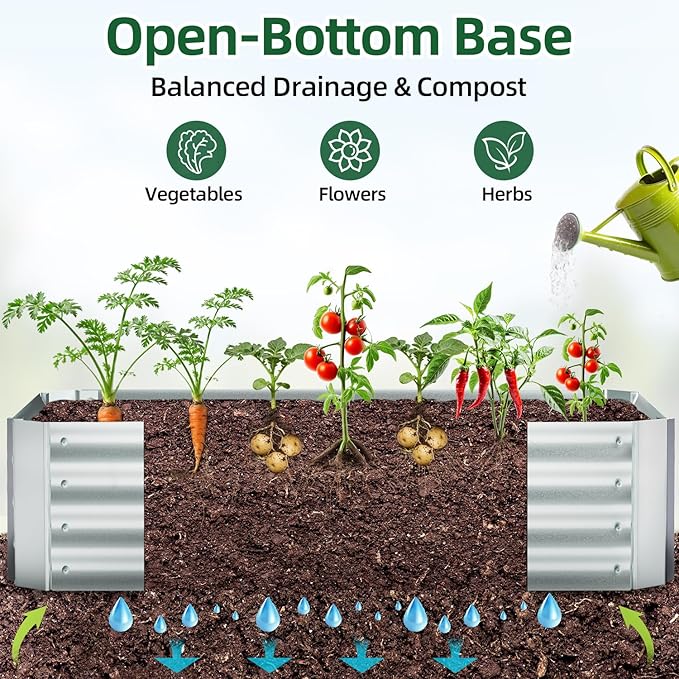 Ohuhu Raised Garden Bed with Cover Outdoor, 4x2x1 FT Galvanized Metal Planter Box with PVC Greenhouse Cover, Protects Plants from Frost Birds Insects, 3-in-1 Gardening Set for Vegetable Flower Herb