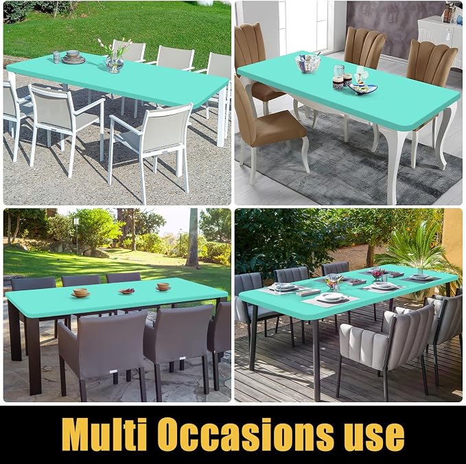 Smiry 6 Pack Rectangle Picnic Table Cloth, Waterproof Elastic Fitted Tablecloths, Washable Polyester Rectangular Patio Table Cover for Camping, Indoor and Outdoor (Aqua, 30"x96")