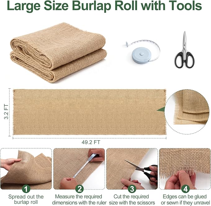 PJT 50ft x 40in Natural Burlap Plant Covers Freeze Protection, Winter Cold-Proof Burlap Fabric Tree Wrap Roll, Gardening Frost Plant Blankets for Outdoor Bushes Trees Plants