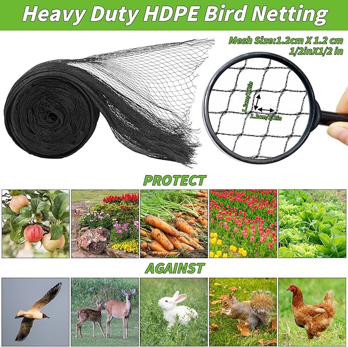 Garden Mesh Netting 15x20 FT - Heavy Duty Bird Net, Mesh Pest Barrier Reusable Ultra Fine Deer Fence Netting Crops Row Cover Raised Bed Protect Fruits Flower Vegetables from Bird Deer Squirrel