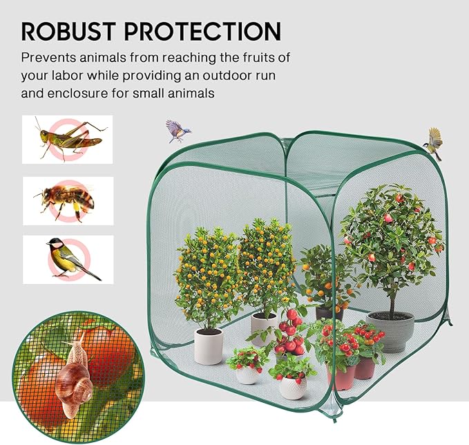 Pop Up Mesh Plant Cover, 35.4x35.4x38.2 Inch No Build Garden Netting Protection Against Insects, Raised Bed Cover for Barrier Against Insects for Vegetable Plant Fruit Animals